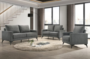 3PC Sofa Set Black Leatherette OR Charcoal Linen