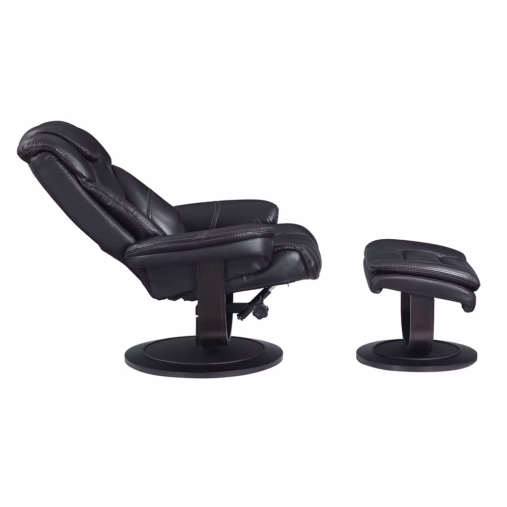 Black Recliner with Ottoman TOP GRAIN LEATHER MATCH - Image 2