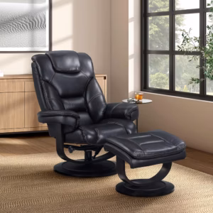 Black Recliner with Ottoman TOP GRAIN LEATHER MATCH
