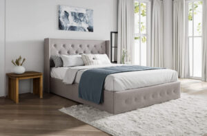 Storage Lift Grey Linen Button Tufted Platform Bed