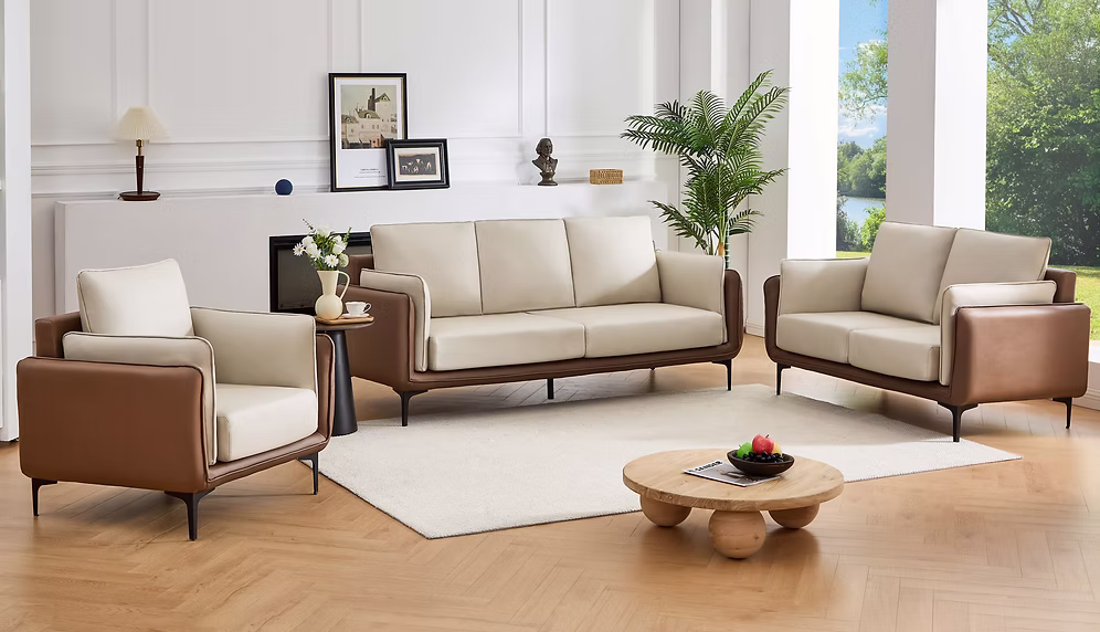 3Pc Sofa Set In Two Tone Cream + Mocha #28210