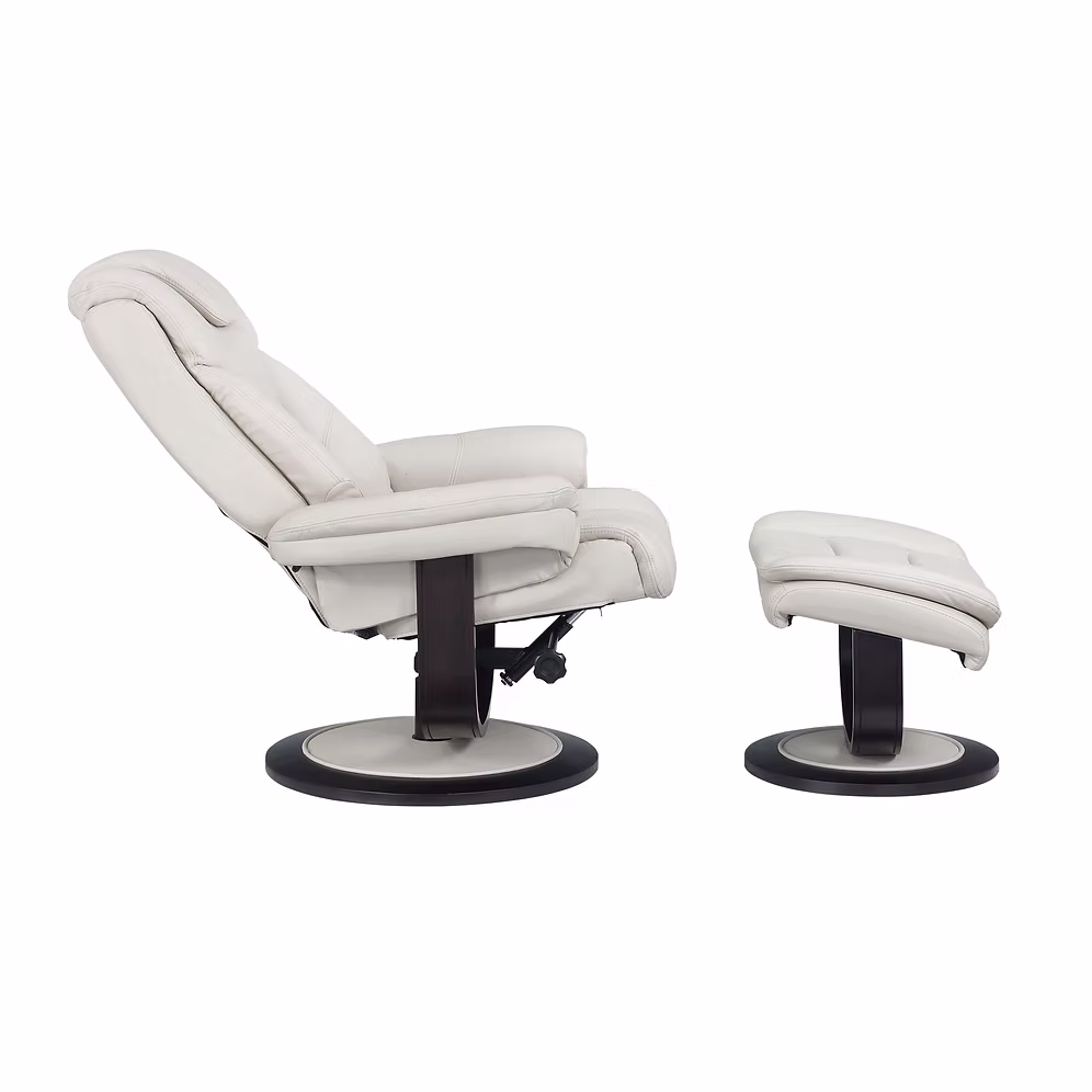 Beige Recliner with Ottoman TOP GRAIN LEATHER MATCH - Image 2