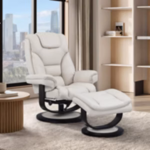 Beige Recliner with Ottoman TOP GRAIN LEATHER MATCH