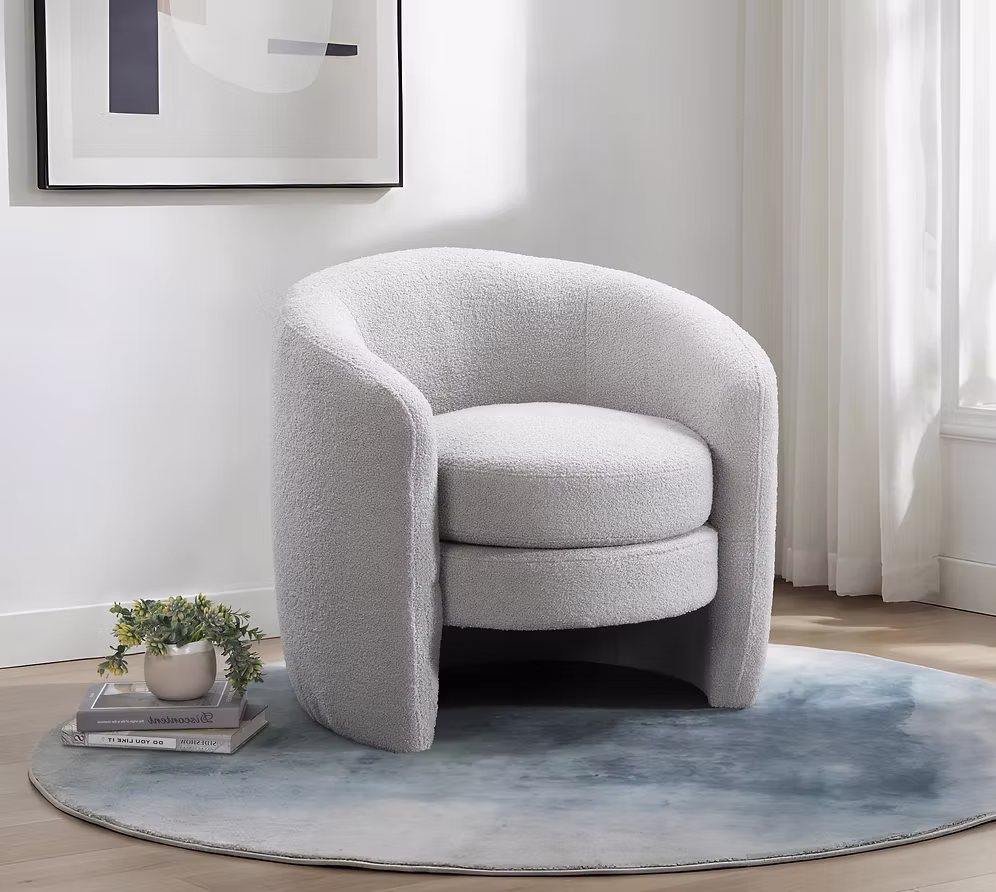 Accent Chair Grey Teddy Bear Fabric
