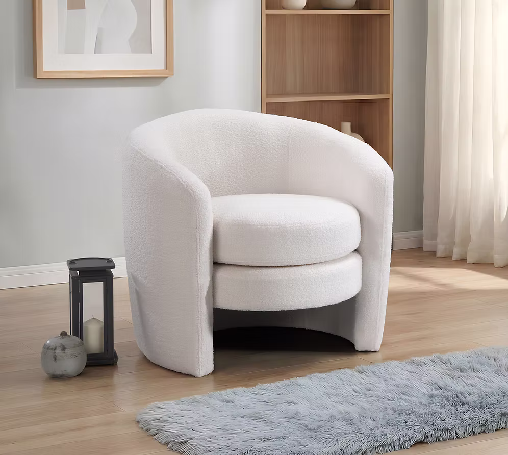 Accent Chair White Teddy Bear Fabric